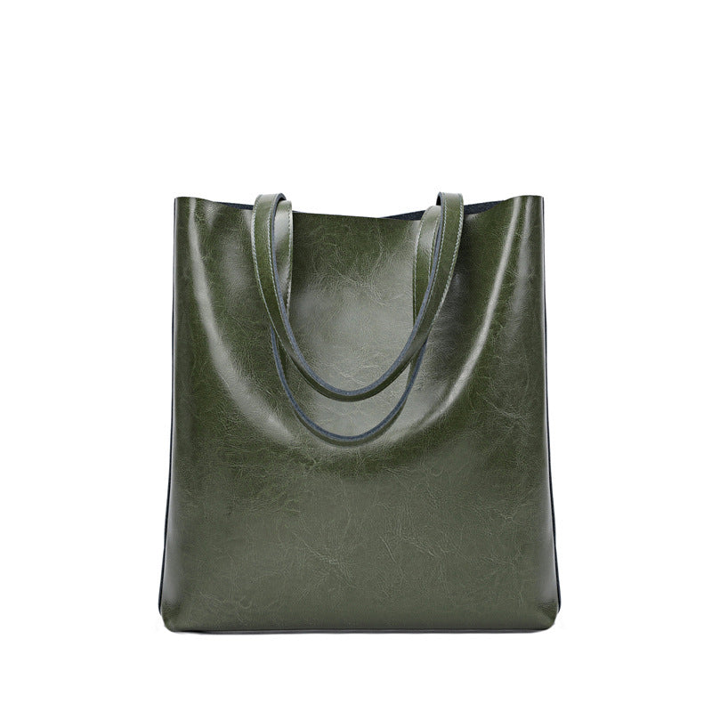 Women's Genuine Cowhide Leather Bag - Stylish and Simple Design with Double Straps