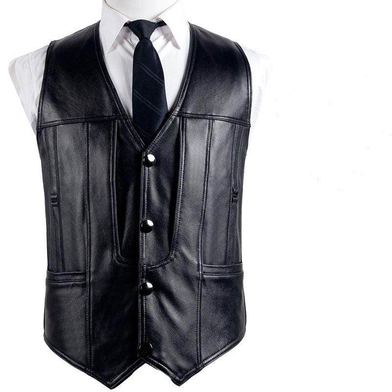 Genuine Leather Vest - Men's First Layer Cowhide Motorcycle Waistcoat