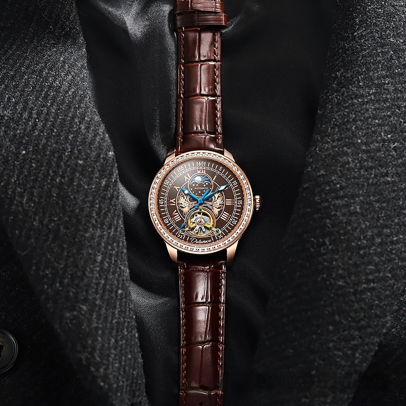 Men's Mechanical Watch - Stainless Steel Strap, Transparent Case Back & Mineral Glass