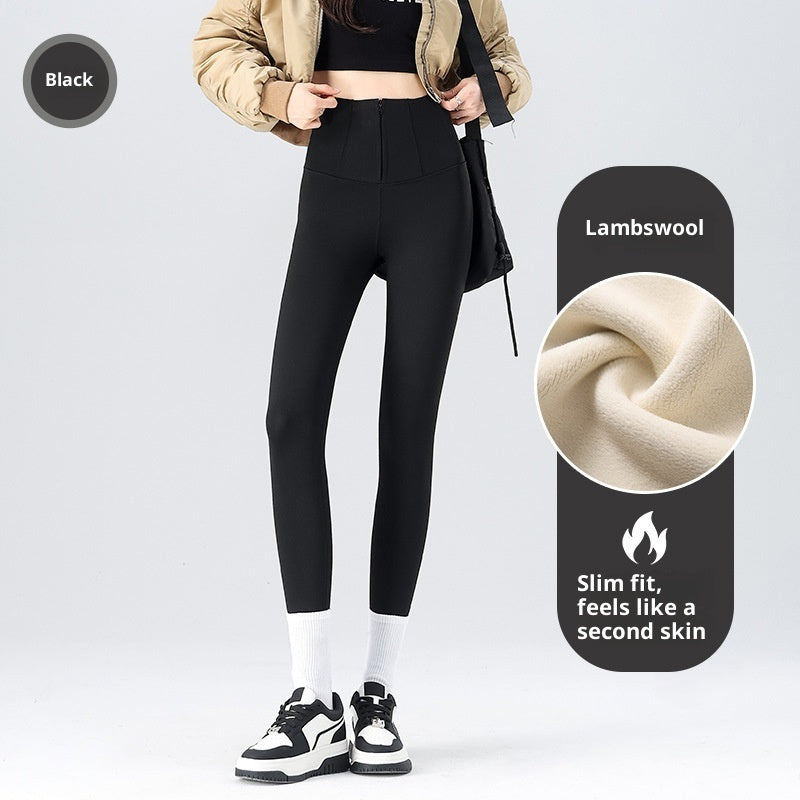 Women's Shark Pattern Fleece Lined Pants - High Waist Thermal Winter Trousers