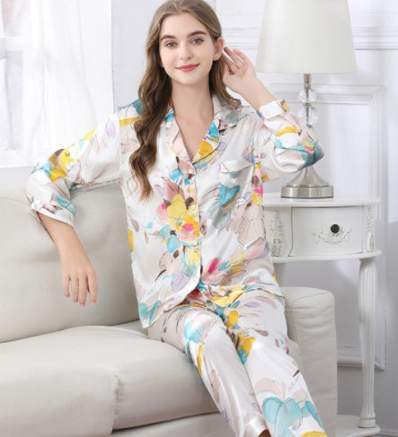 Luxe Silk Two-Piece Loungewear Set - Long-Sleeve Top & Pants