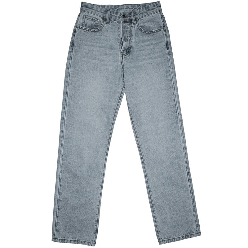 High-Waist Vintage Denim Trousers - Washed Straight-Leg Jeans