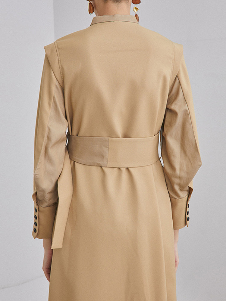 Women's Stand Collar Midi Dress - Long Sleeve Bow Detail Dress
