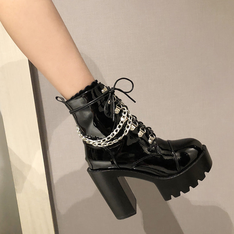 Lolita Gothic Mary Jane Platform Boots - Chunky Heel Leather Martin Boots