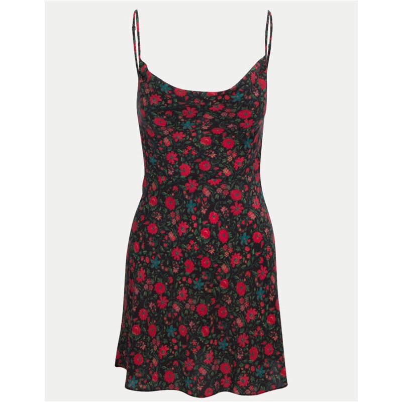 Luxe Silk Floral Swing Dress - Halter Sleeveless Mini Dress