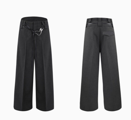 Men's Metal Strap Design Straight Trousers - Casual Pleated Pants