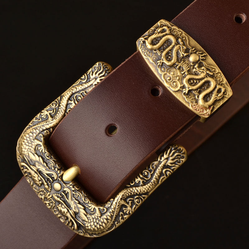 Men's Genuine Leather Belt with Solid Brass Buckle - Casual Pin Buckle
