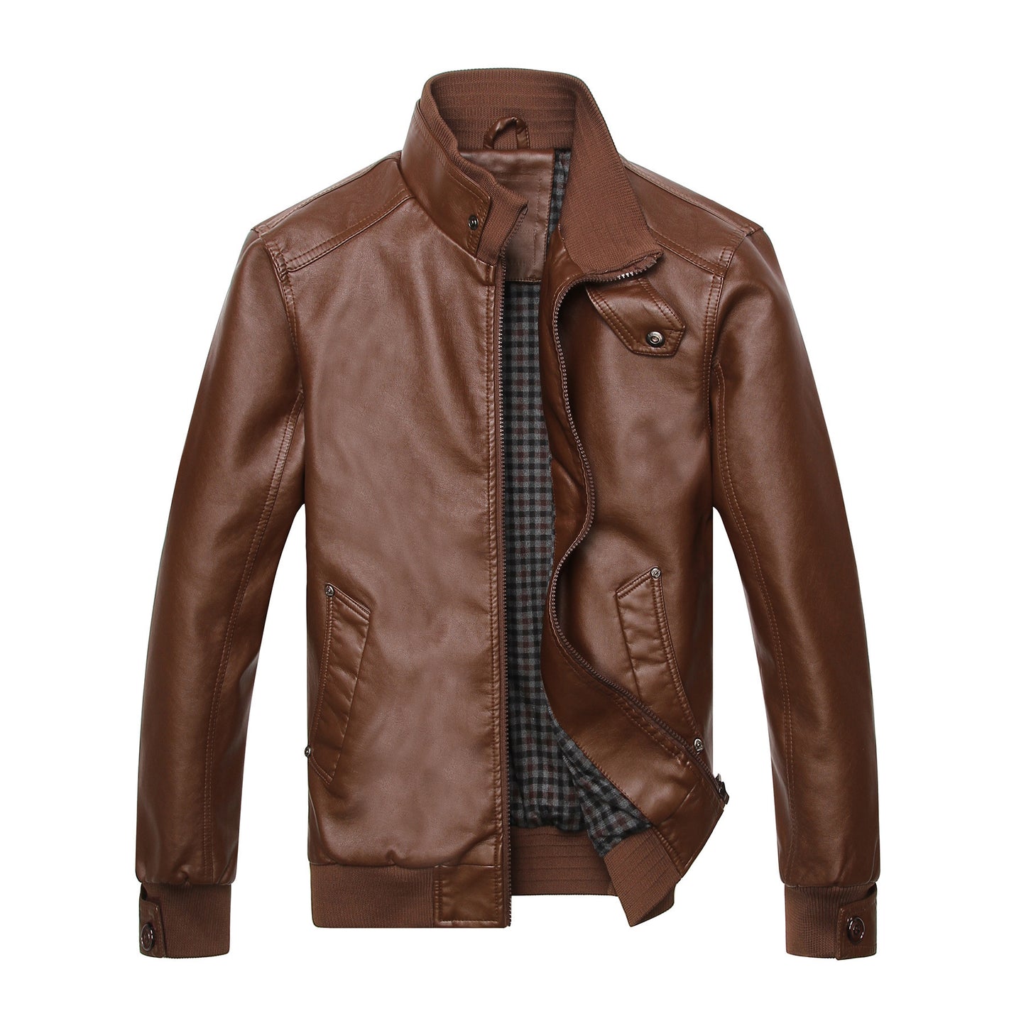 Men's Stand-Up Collar Leather Jacket - Korean Style PU Leather Padded Coat