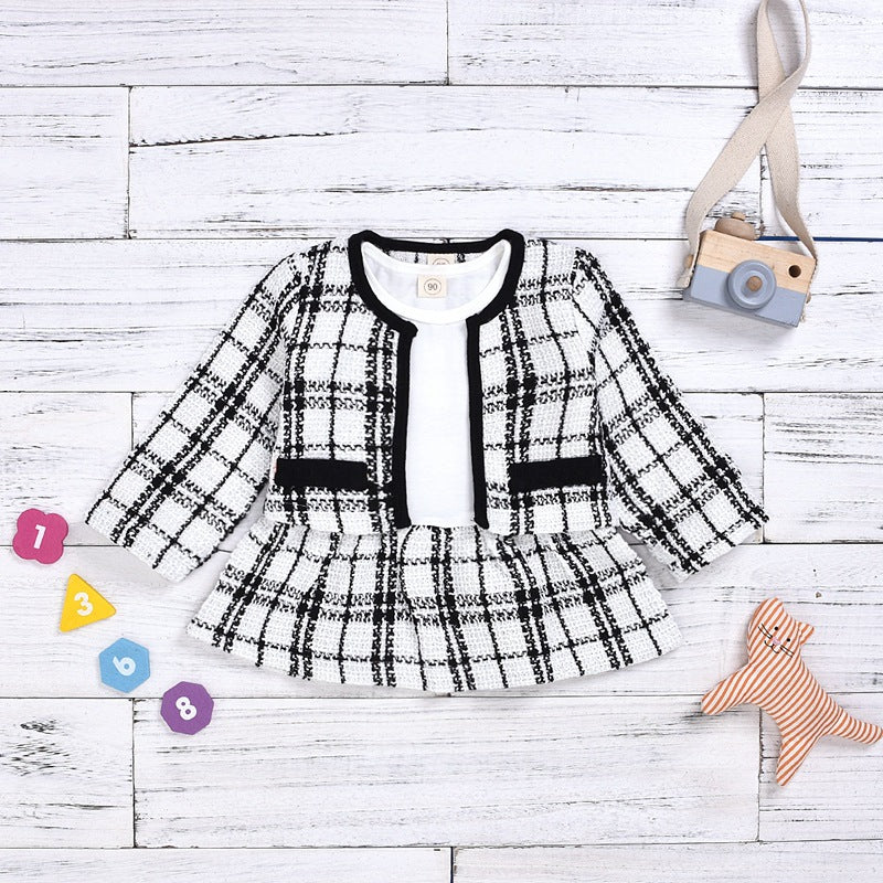 Girls Knitted Sweater and Plaid Skirt Set - 2-Piece Outfit