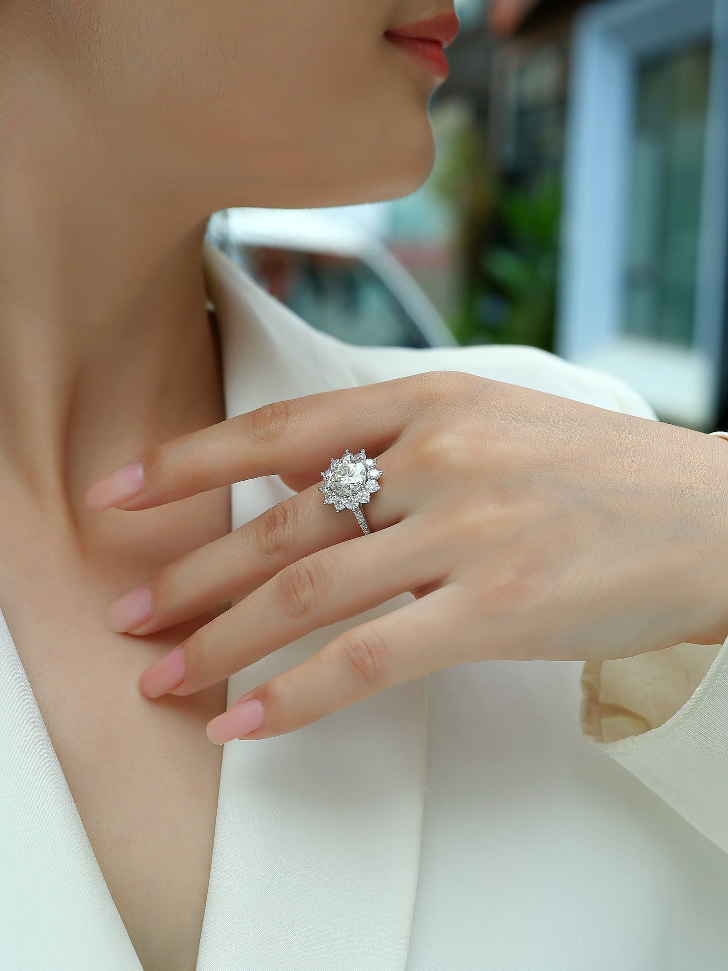 3 Carat Moissanite Sterling Silver Ring - Platinum Plated Wedding Band