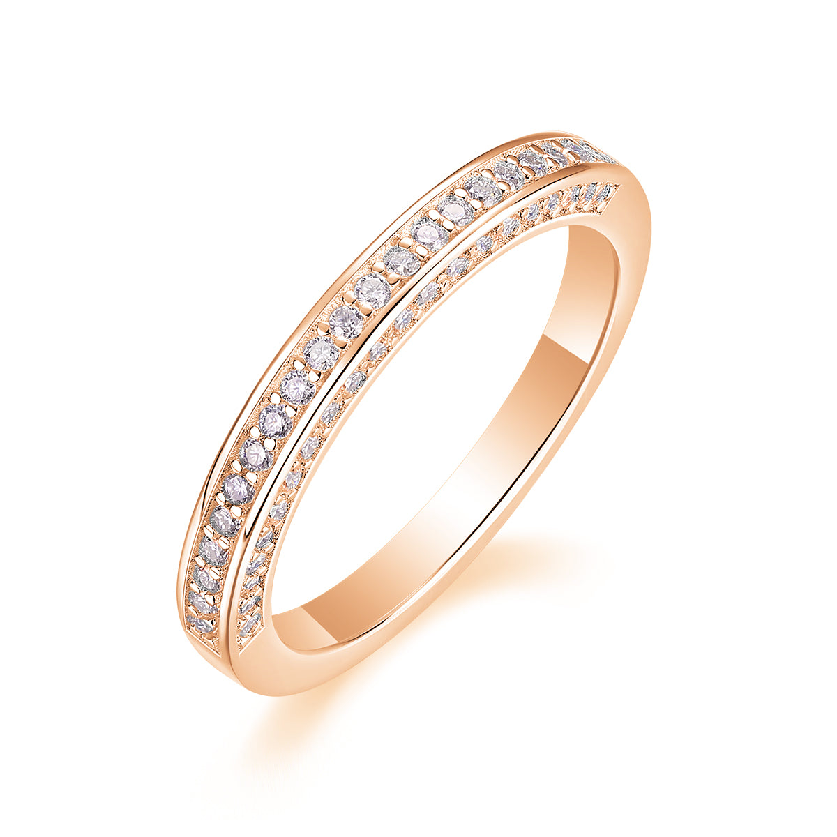 Delicate Moissanite Sterling Silver Ring - Platinum Plated Wedding Band