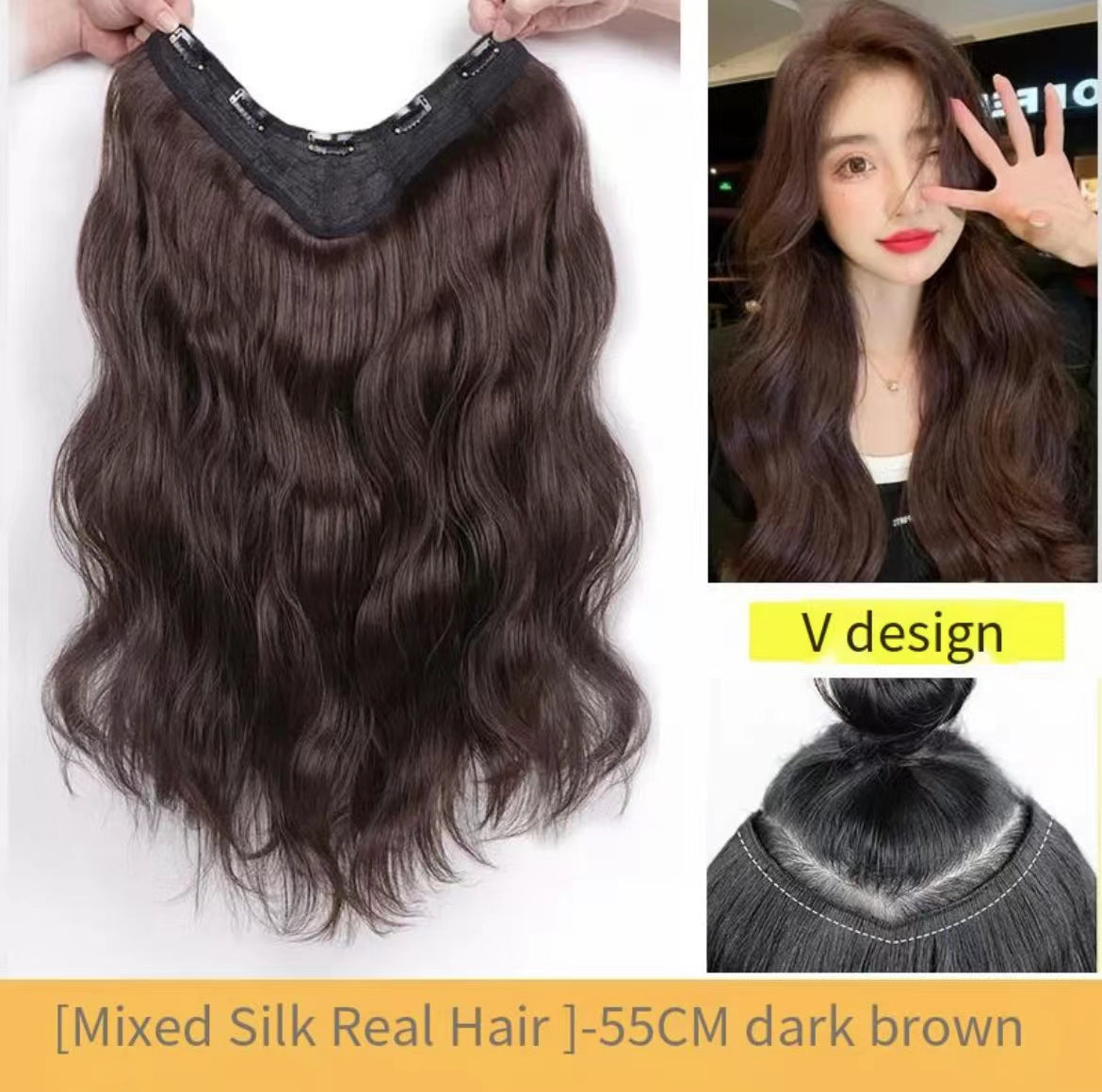 Women's Curly Long Wig Piece - Fluffy Invisible Real Hair Volume Extension