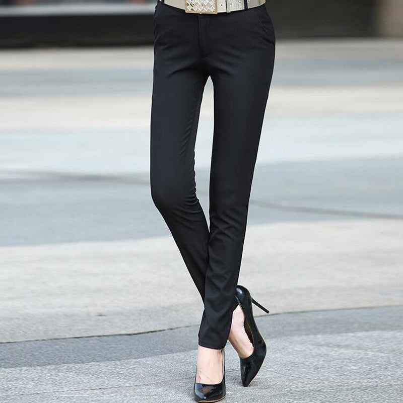 Mid-Rise Stretch Straight-Leg Pants - Casual Slim Fit Trousers