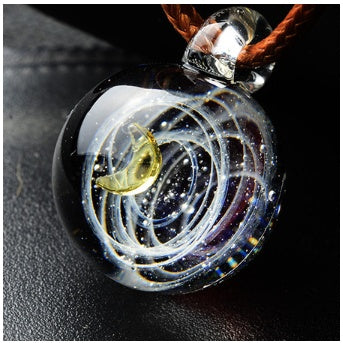 Cosmic Nebula Pendant Necklace - Blue Starry Sky Glass Sphere