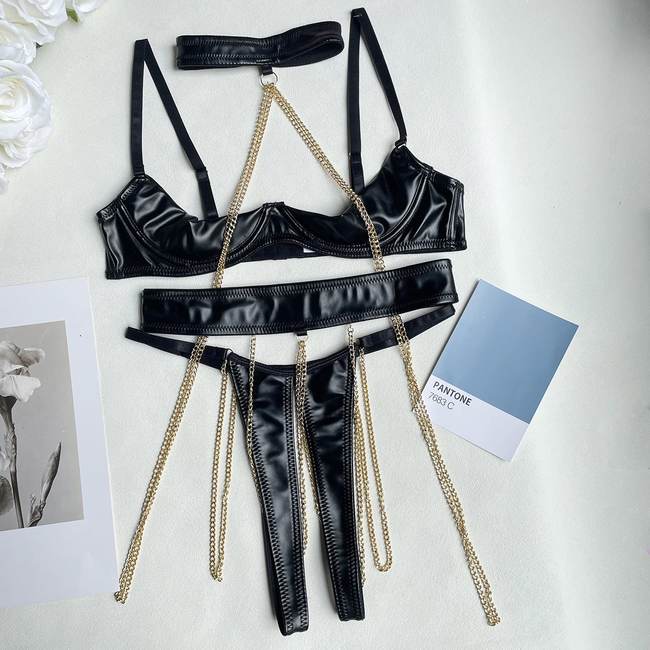 Women's Chain Strap Lingerie Set - Delicate Halter Top and Brief Set