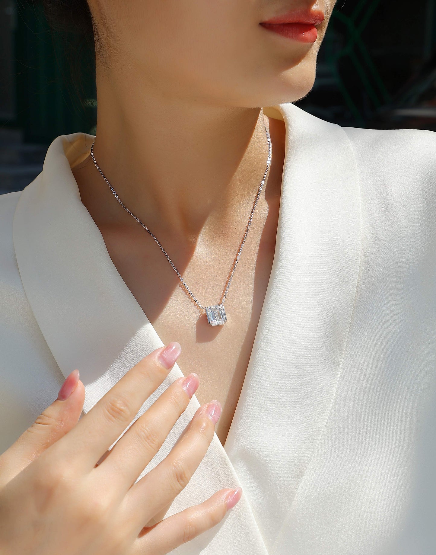 Moissanite Octagonal Pendant Necklace - S925 Silver Platinum-Plated with GRA Certificate