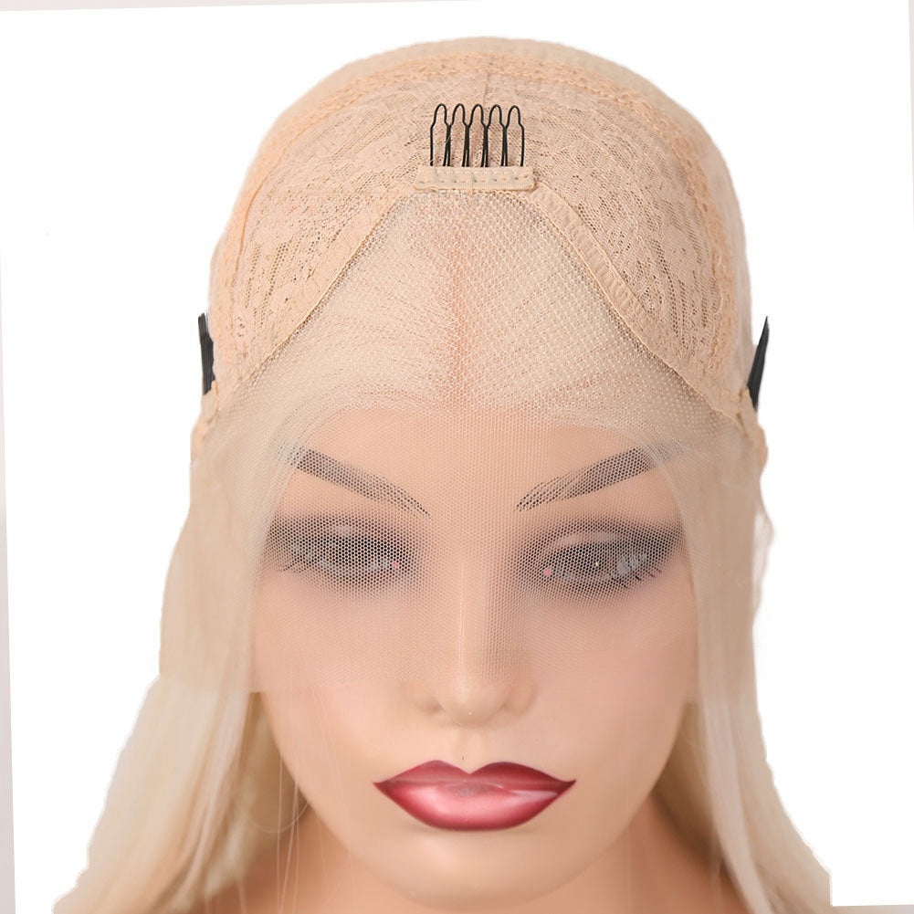 Front Lace Matte Chemical Fiber Wig - European Fashion Mixed Color Mid-Length Curly Hair