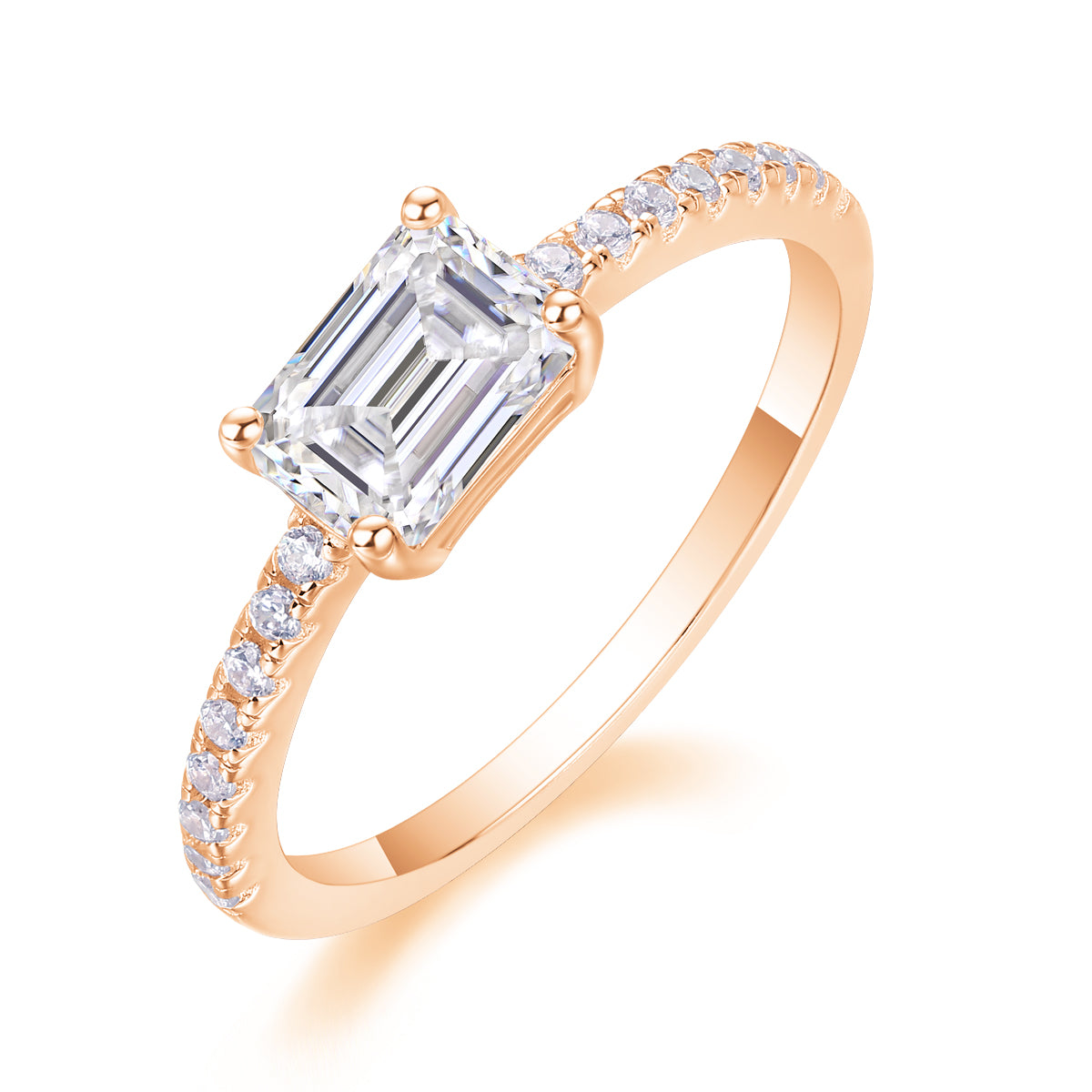 Octagonal Moissanite Ring in S925 Sterling Silver with Platinum Plating