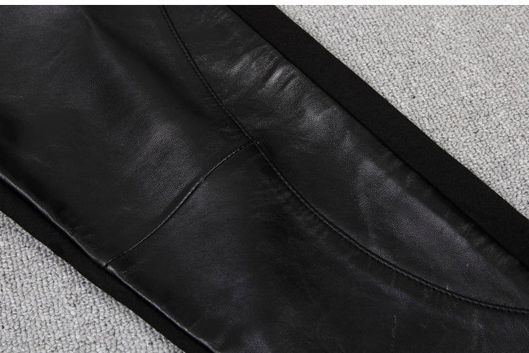 Stitching Stretch Pencil Pants - Women's Sheepskin Leather Trousers