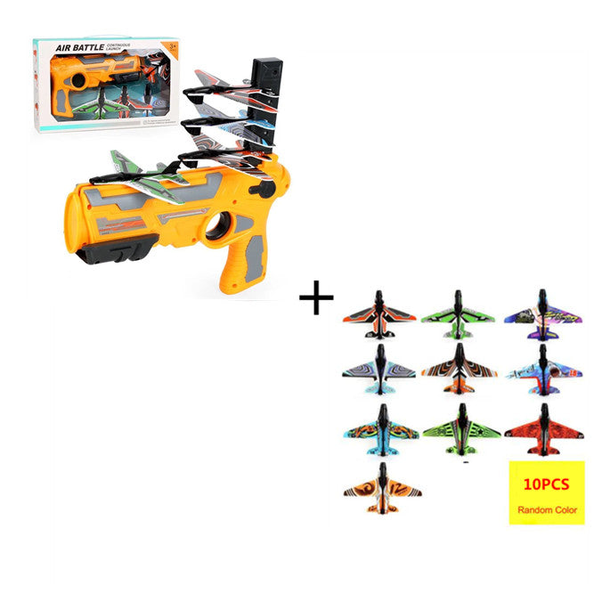 Kids Foam Airplane Launcher Toy - Hand Throwing Spin Glider with Toy Gun