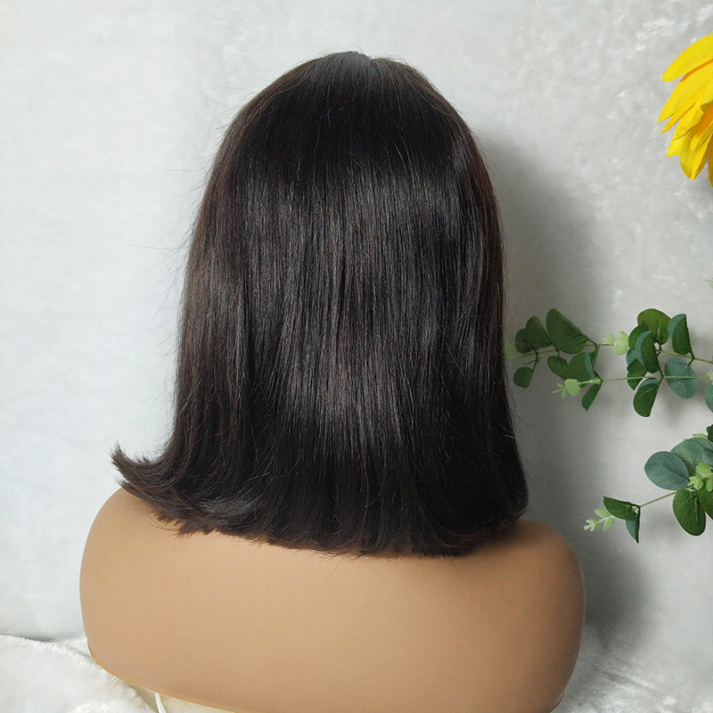 Brazilian Hair T-Shaped Lace Headgear - Remy Human Hair Wig with Qi-Style Bangs