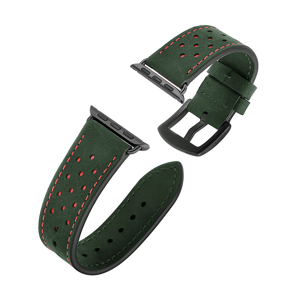 Genuine Leather Apple Watch Band - Breathable Perforated Design