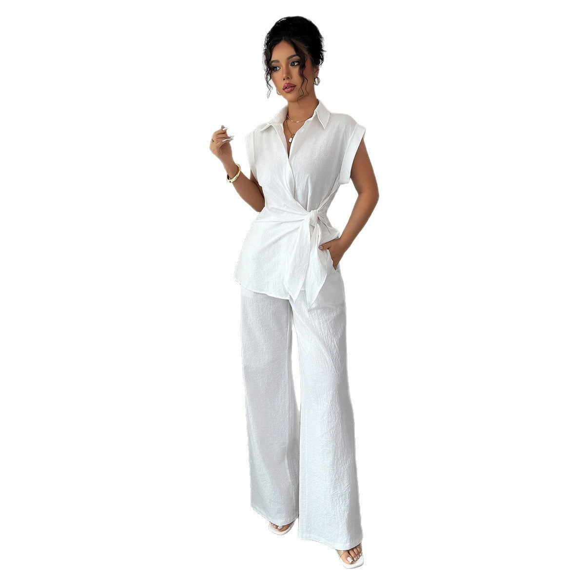 Women's Solid-Color Elegant High-End Sleeveless Vest and Pants Set - Professional Workwear