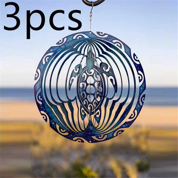 3D Ocean Blue Sea Turtle Wind Spinner - Metal Wind Chime Garden Decoration