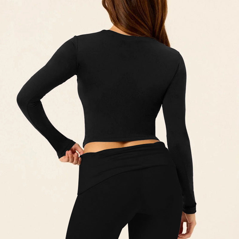 Women's Round Neck Yoga Exercise Top - Long Sleeve and Short Sleeve Workout Shirt