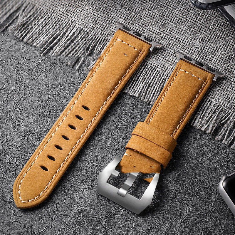 Crazy Horse Leather Apple Watch Band - Brushed Cowhide with Silver Buckle