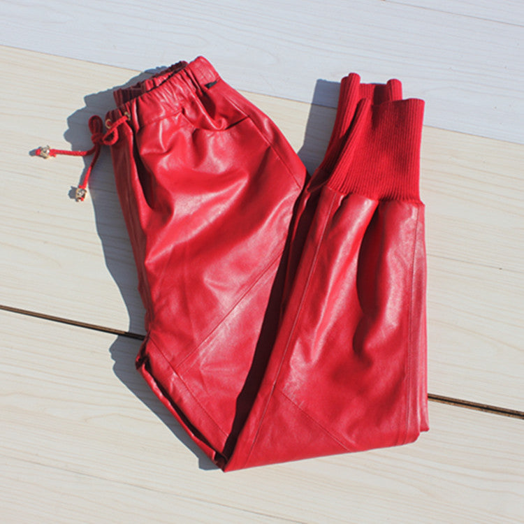 Women's Genuine Sheepskin Leather Baggy Trousers - Street Style