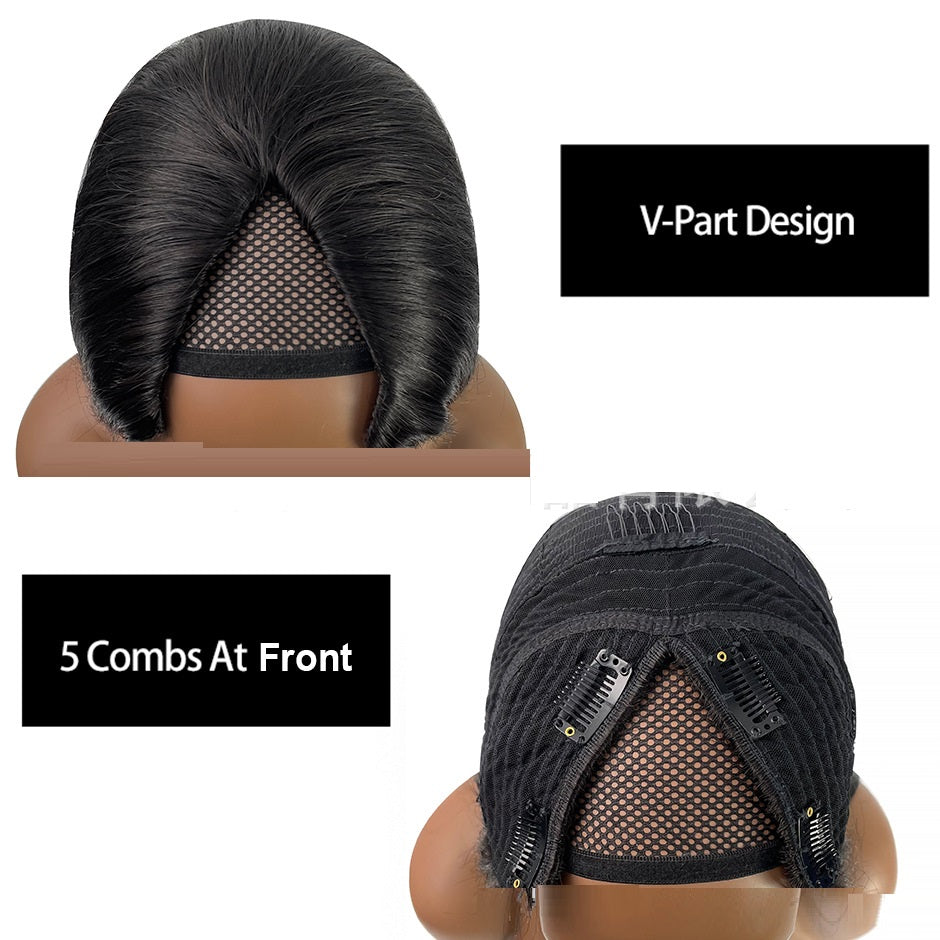 Yaki Straight Human Hair Wig - Lace-Free Machine-Made Natural Style