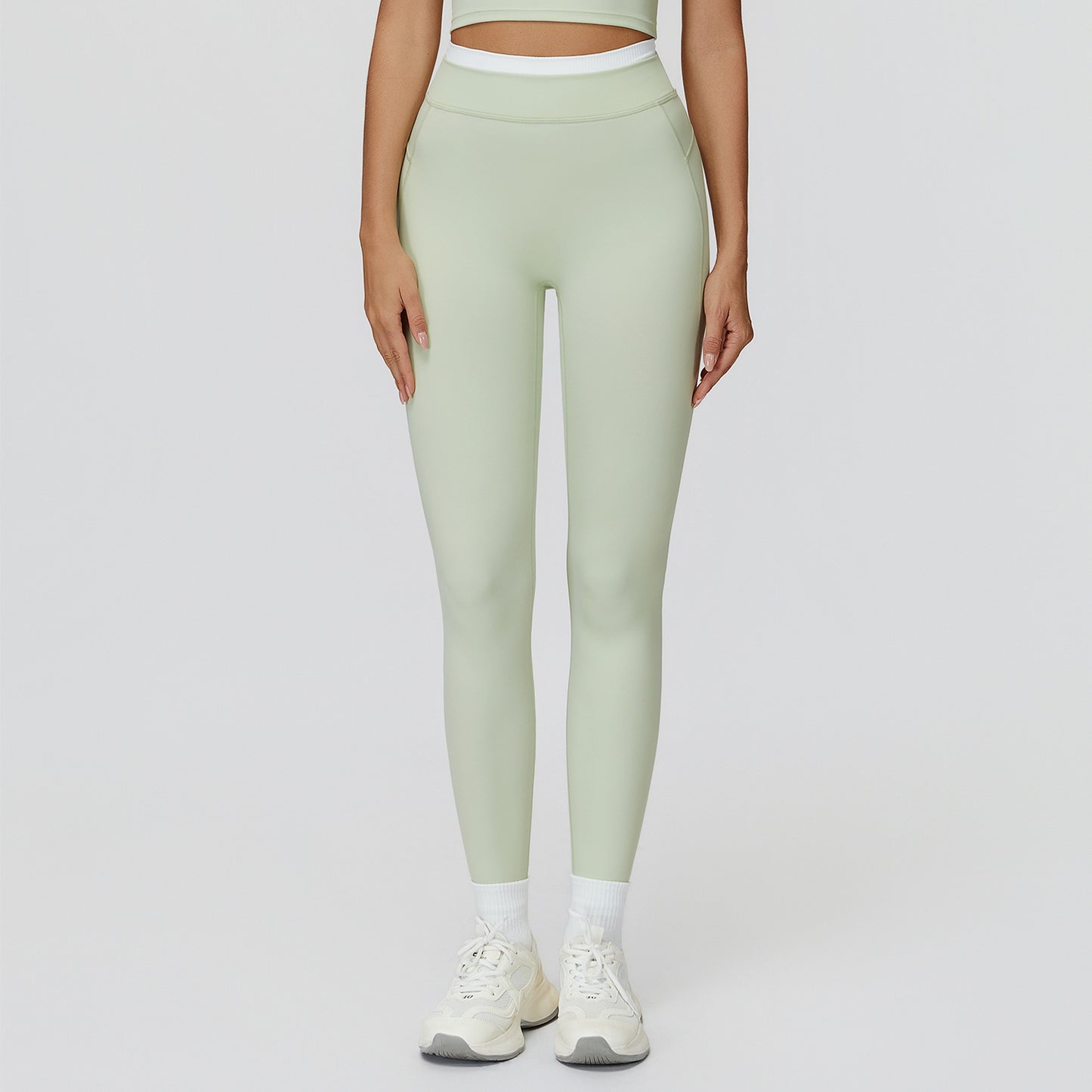 High-Waist Contrast Color Tight Pants - Running Fitness Leggings