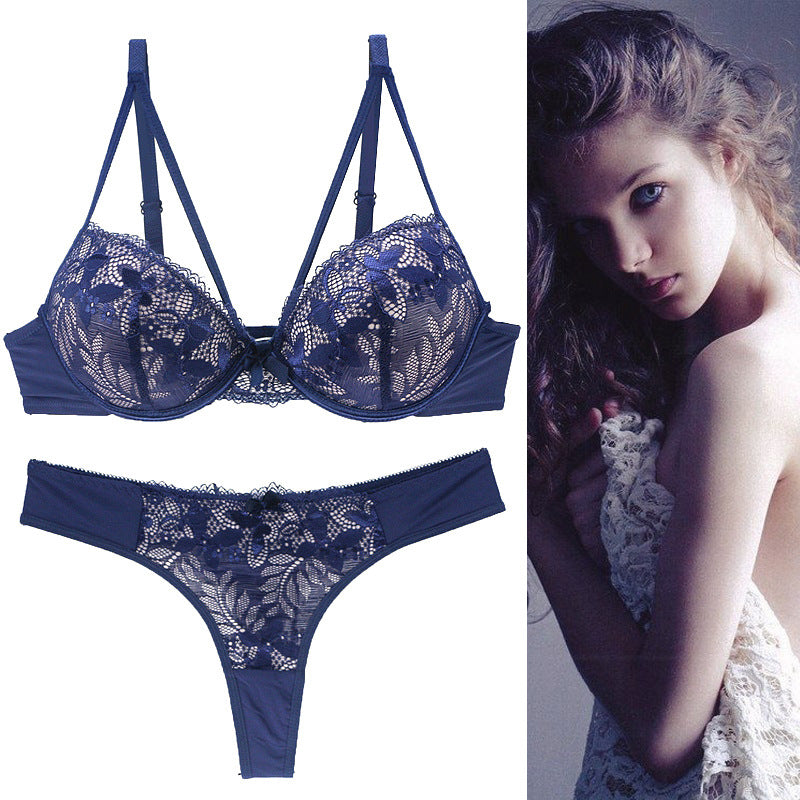 Women's Push-Up Lace Bra Set - Cotton Molded Cup with Moderate Lift