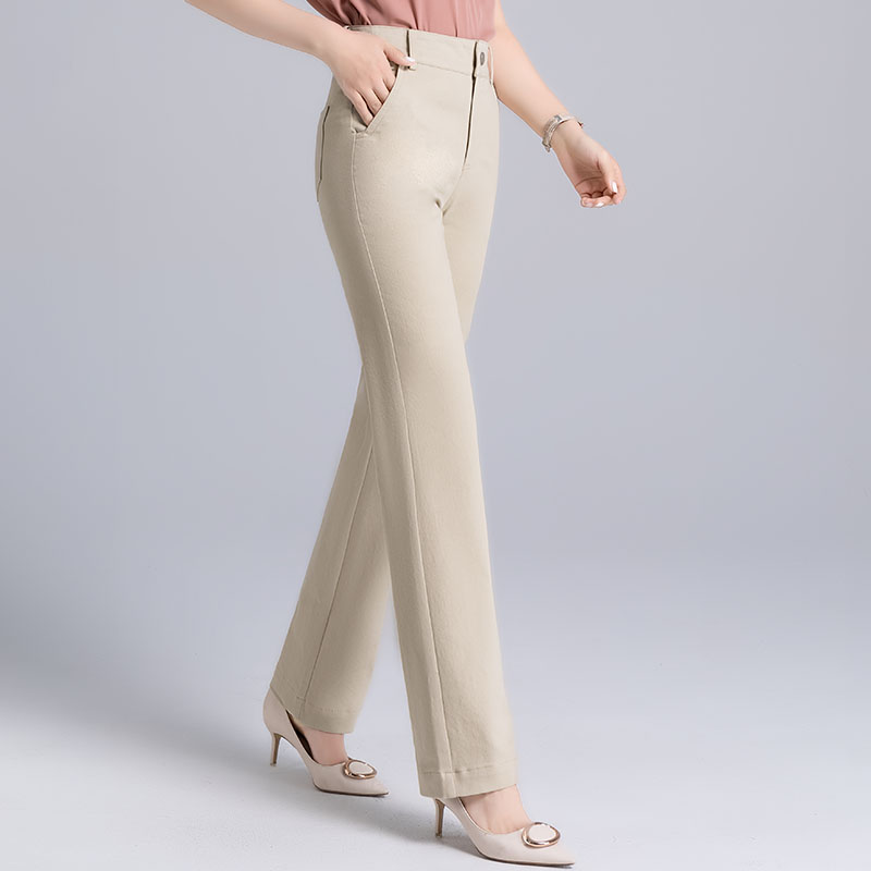 High-Waist Straight Cotton Suit Pants - Slim Fit Trousers for Women