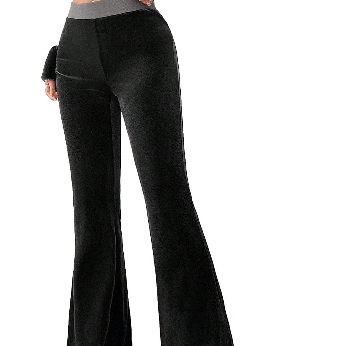 Women's Velvet Wide Leg Casual Pants - High Waist Elastic Waist Trousers
