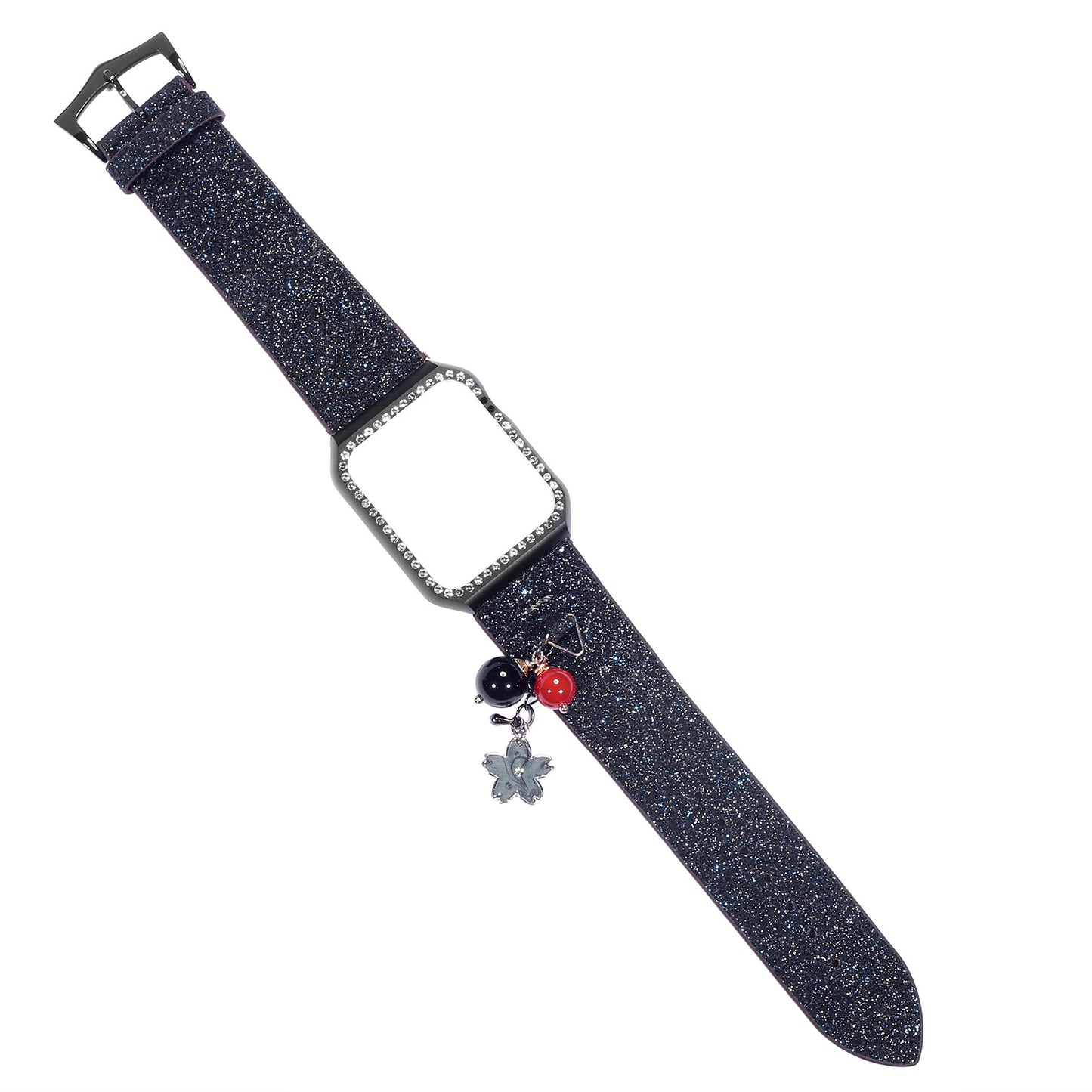 Apple Watch Glitter Sequin Leather Strap with Star Ball Charm - 38mm/42mm Compatible