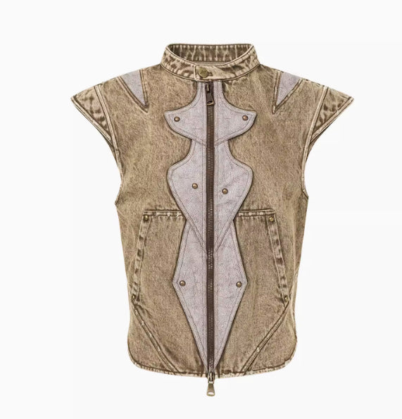 Men's Pleated Denim Vest - Korean Style Sleeveless Cotton Jacket
