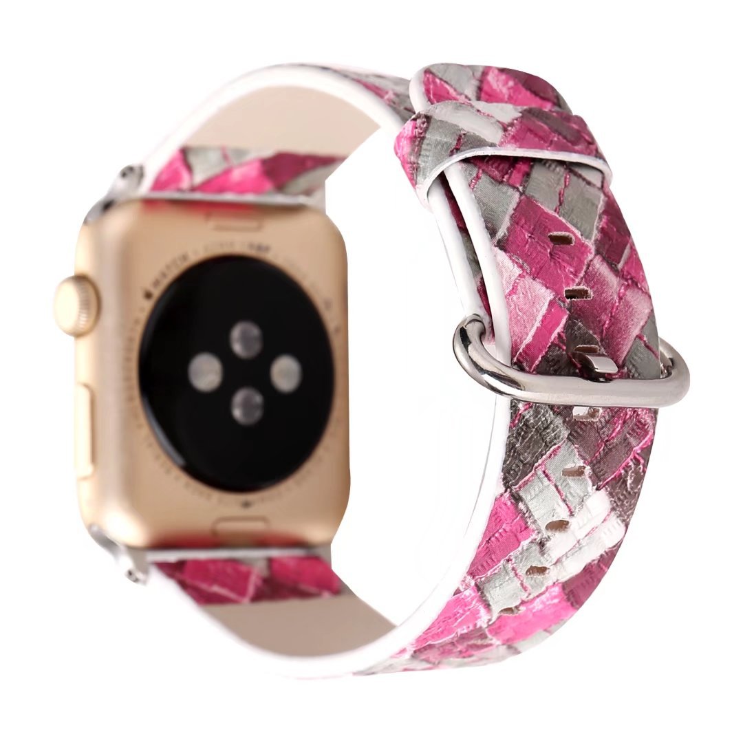 Premium Leather Watch Strap with Diamond Check Pattern