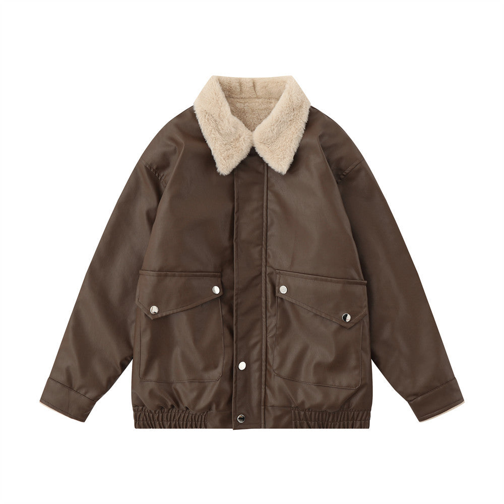 Women's Oversized PU Leather Motorcycle Jacket - Street Style Casual Biker Coat