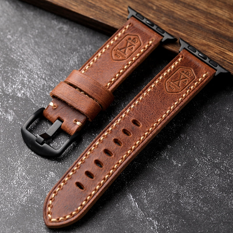 Handmade Vintage Leather Watch Strap - Genuine Top Layer Cowhide with Steel Buckle