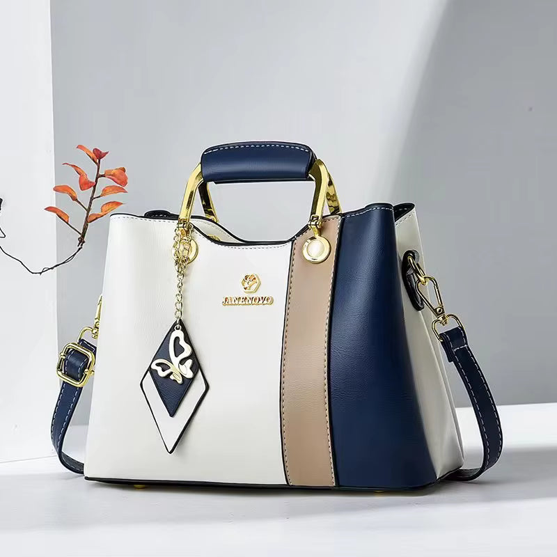 Color Block PU Leather Tote Bag - Casual Crossbody Shoulder Bag