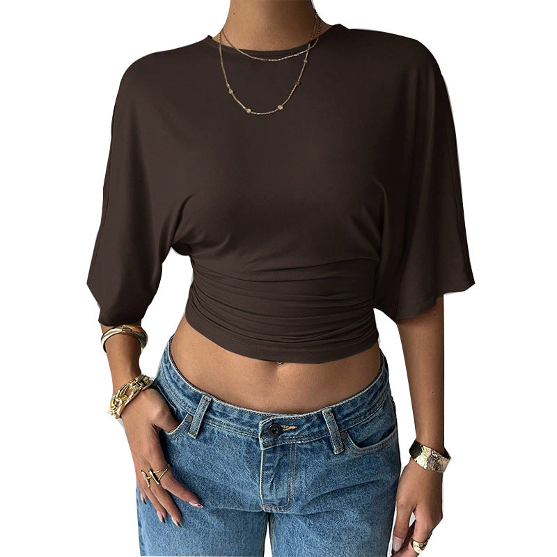Women's Slim Fit Crop Top - Solid Color Pullover with Regular Sleeves
