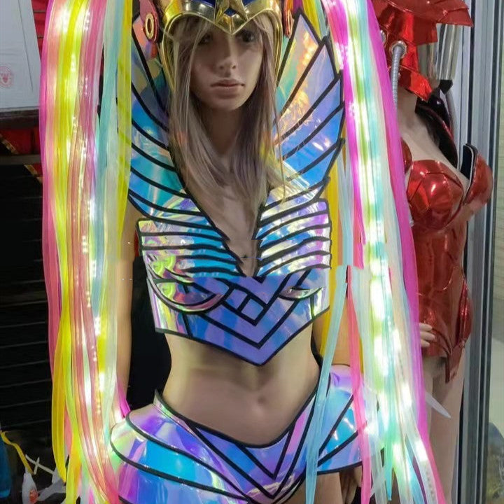 Cyberpunk LED Luminous Costume Set - Light-Up Performance Outfit with Glow Headdress