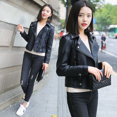 Women's PU Leather Moto Jacket - Slim Fit Motorcycle Style