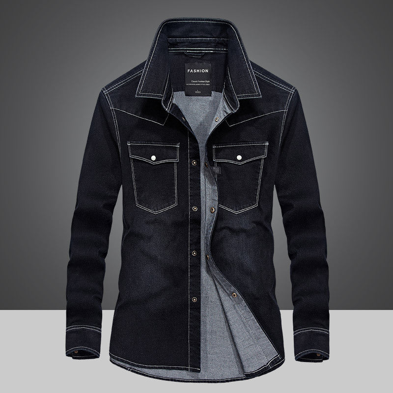 Men's Long Sleeve Denim Shirt - Cotton Casual Outdoor Leisure Shirt