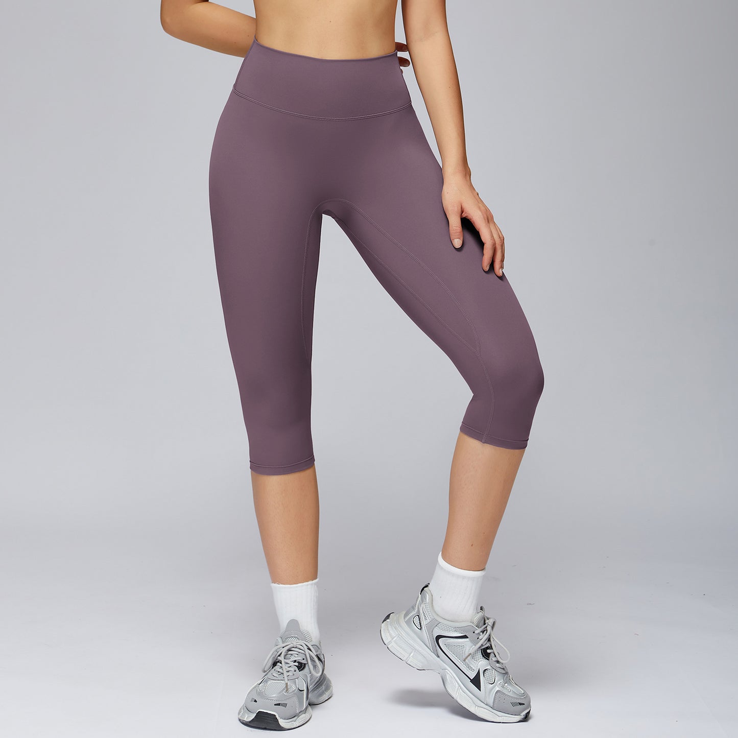 Brushed Yoga Knee-Length Pants - High-Waist Quick-Drying Tight Capris