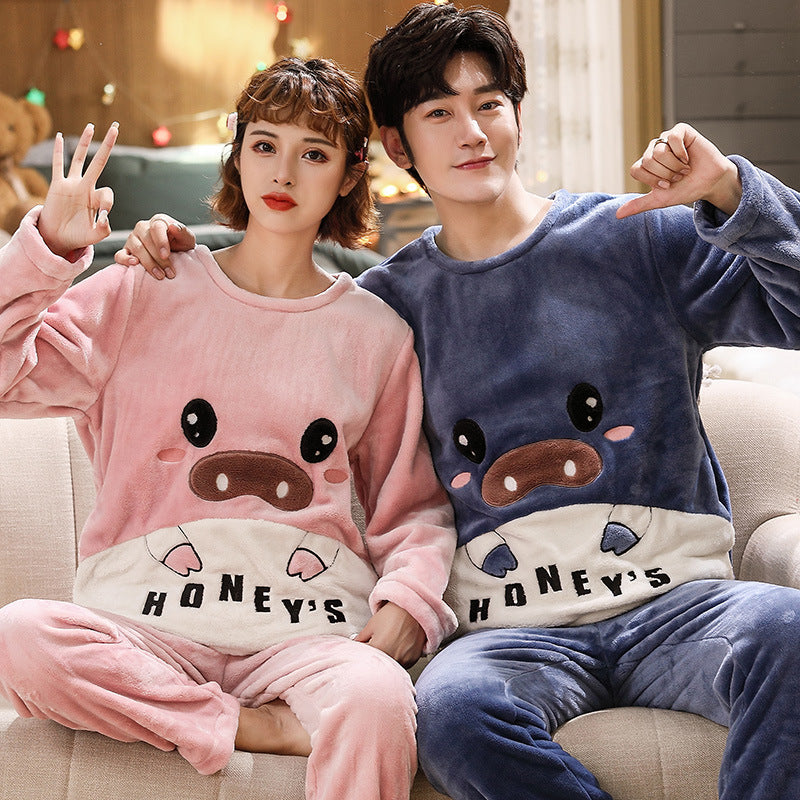 Couples Flannel Pajama Set - Warm Velvet Thickened Sleepwear for Men & Women