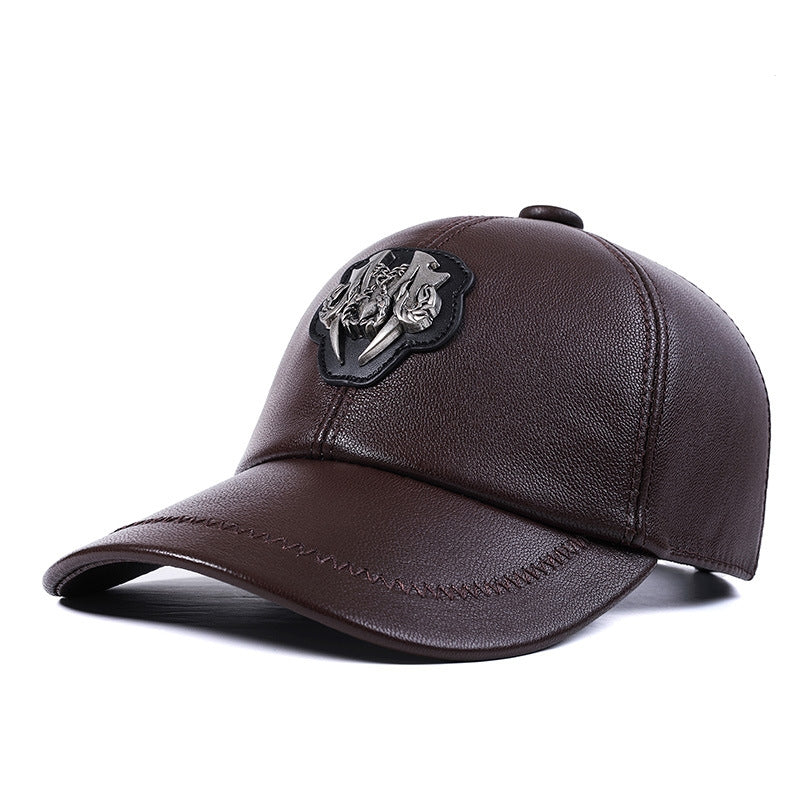Premium Genuine Goat Leather Peaked Cap - Adjustable Unisex Winter Hat