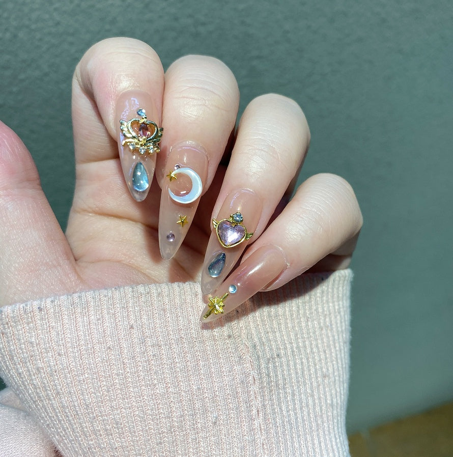 Water-Resistant Press-On Nail Set - Ice Moon Design Long-Lasting Wearable Nails